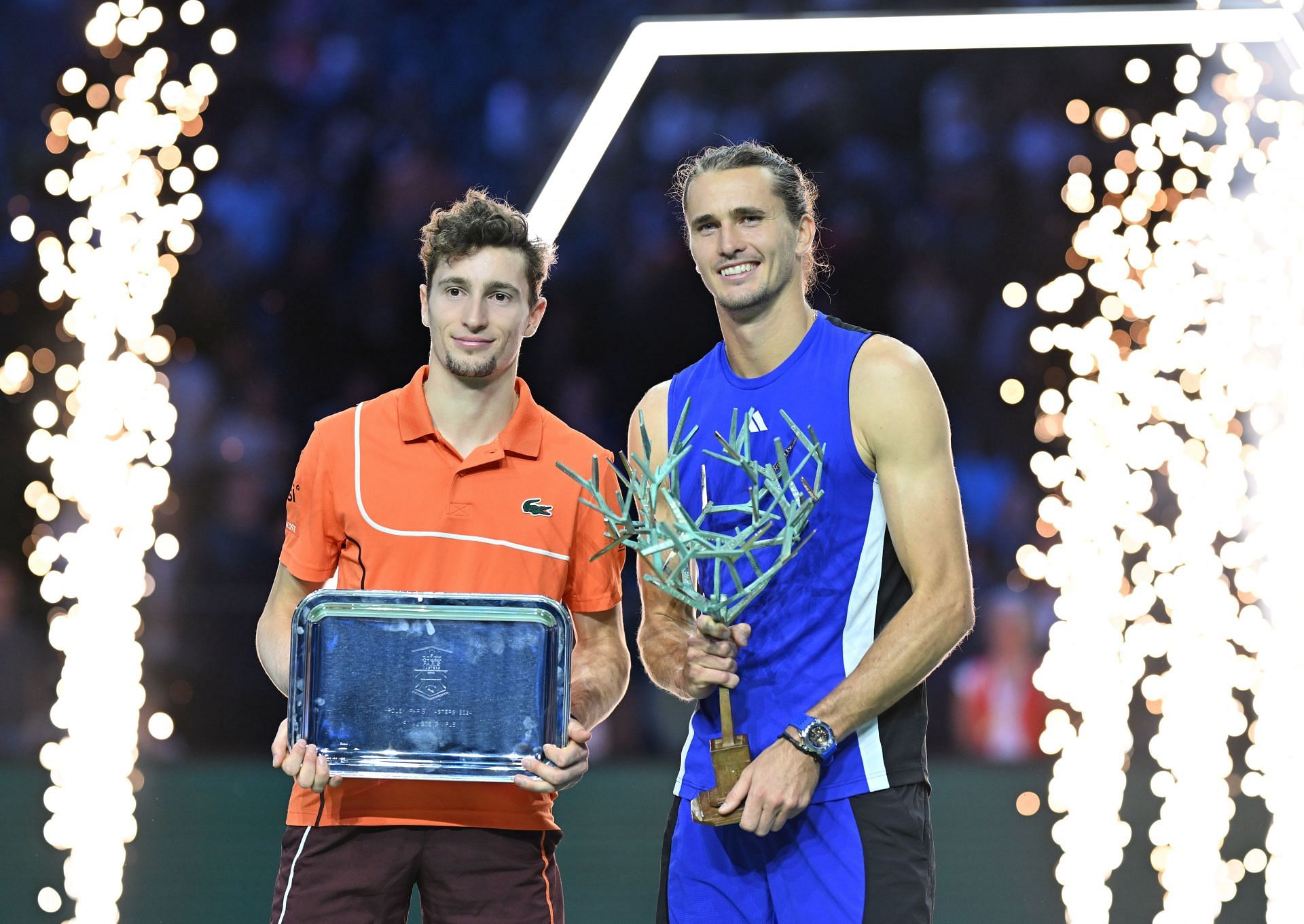 Alexander Zverev (R) & Ugo Humbert (L) at the 2024 Rolex Paris Masters [Image Source: Getty Images]