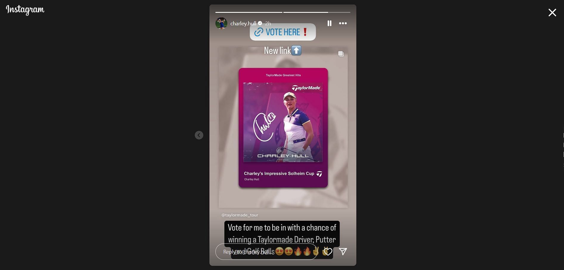 TaylorMade Greatest Hits poll via Charley Hull&#039;s story/@charley.hull