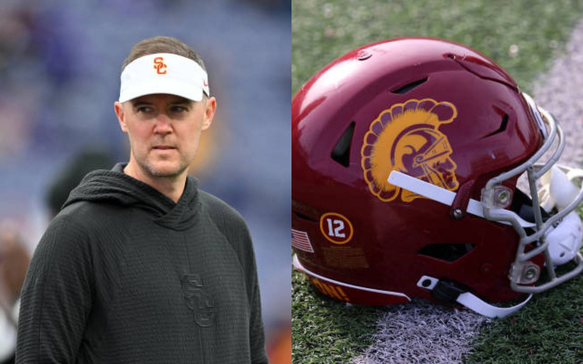 Lincoln Riley (left) placed on the hot seat by USC Trojans (right) fans