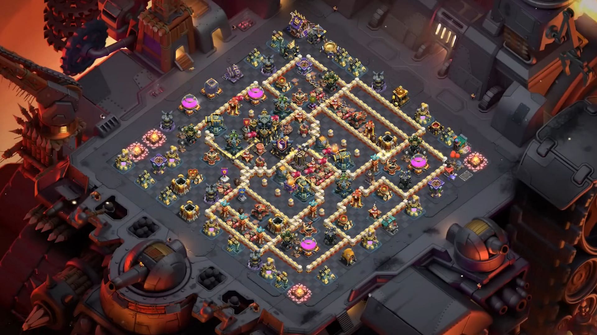 Poison Firespitter Clash of Clans TH17 defensive tournament base (Image via Supercell)