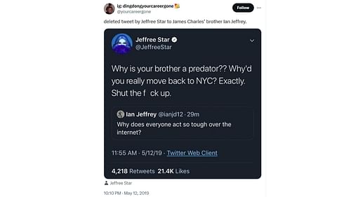 Jeffree Star's deleted tweet (Image via X/ @yourcareergone)