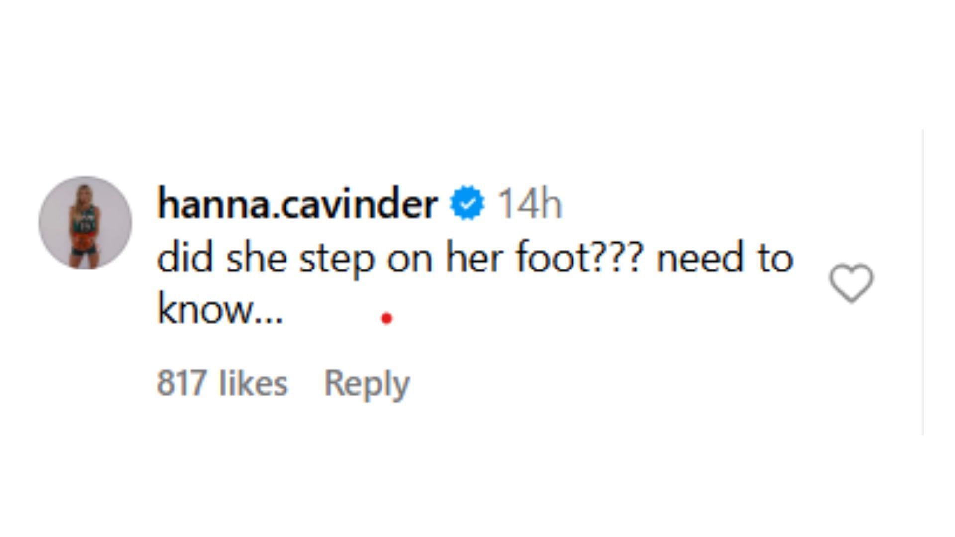 Hanna Cavinder&#039;s comment. (Image via Instagram/ @sportscenter)