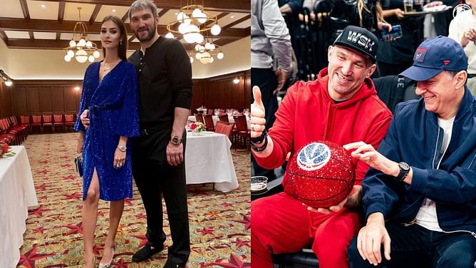 Watch: Alex Ovechkin and wife Nastasiya attend Celtics vs. Wizards NBA In Season Tournament game at Capital One Arena