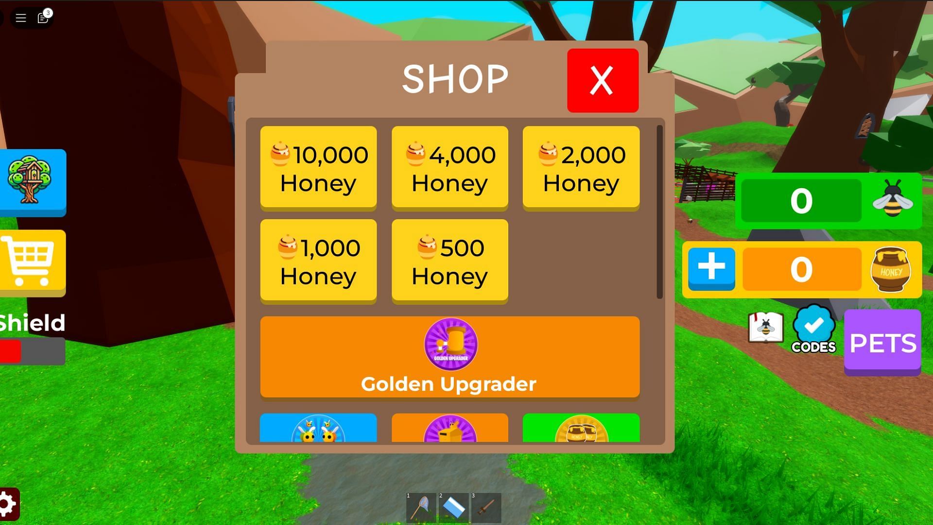 Shop for honey and upgrades in Super Treehouse Tycoon 2 (Image via Roblox)