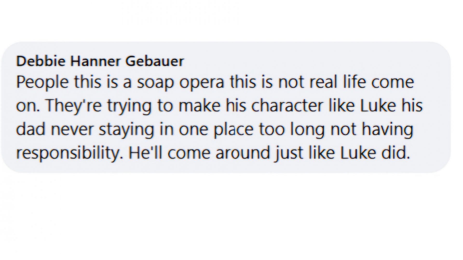 A comment in defense of Lucky&#039;s characterization on the soap (via General Hospital / Facebook)