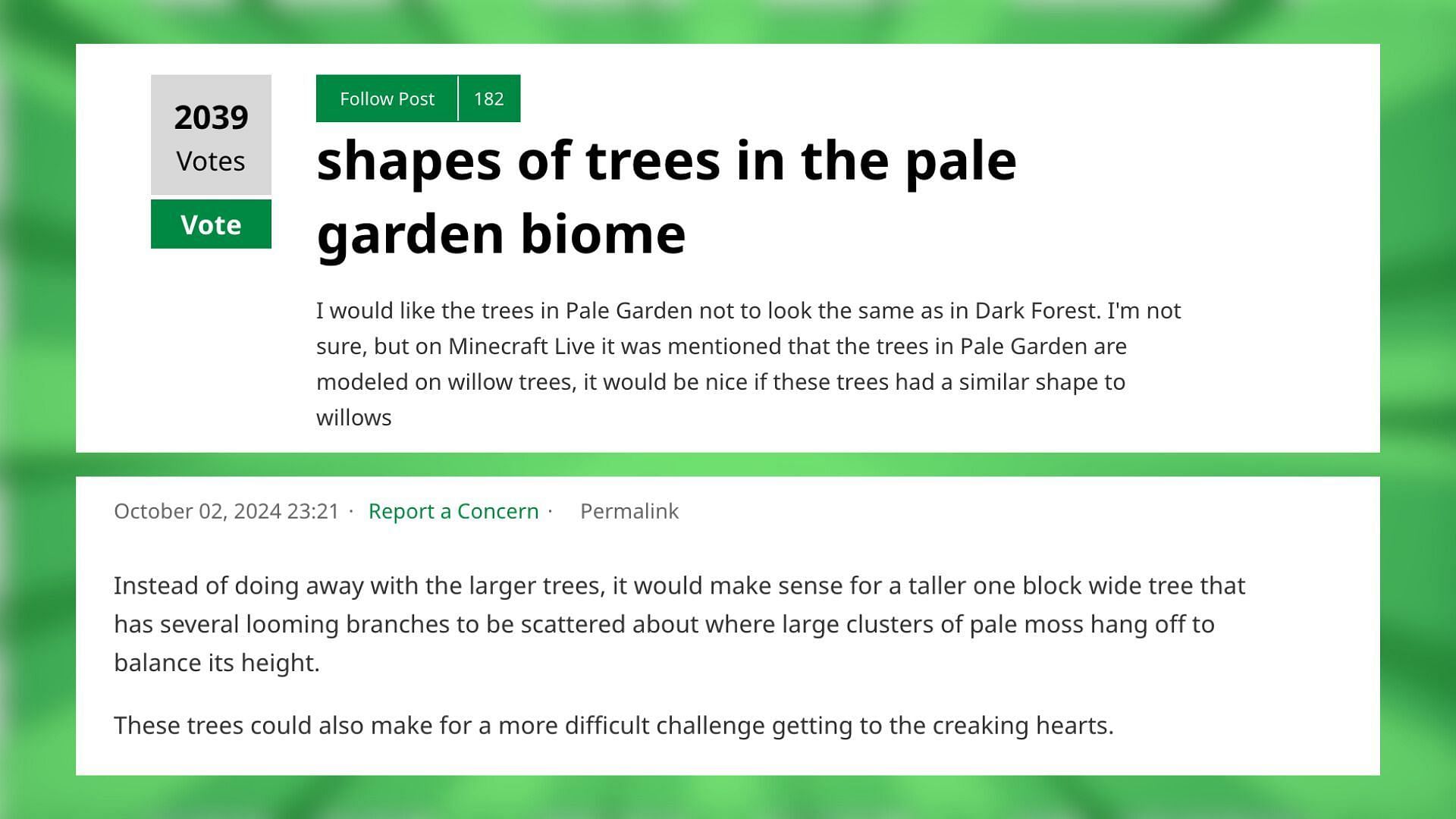 Minecraft players want different Pale Oak tree (Image via Mojang Studios)