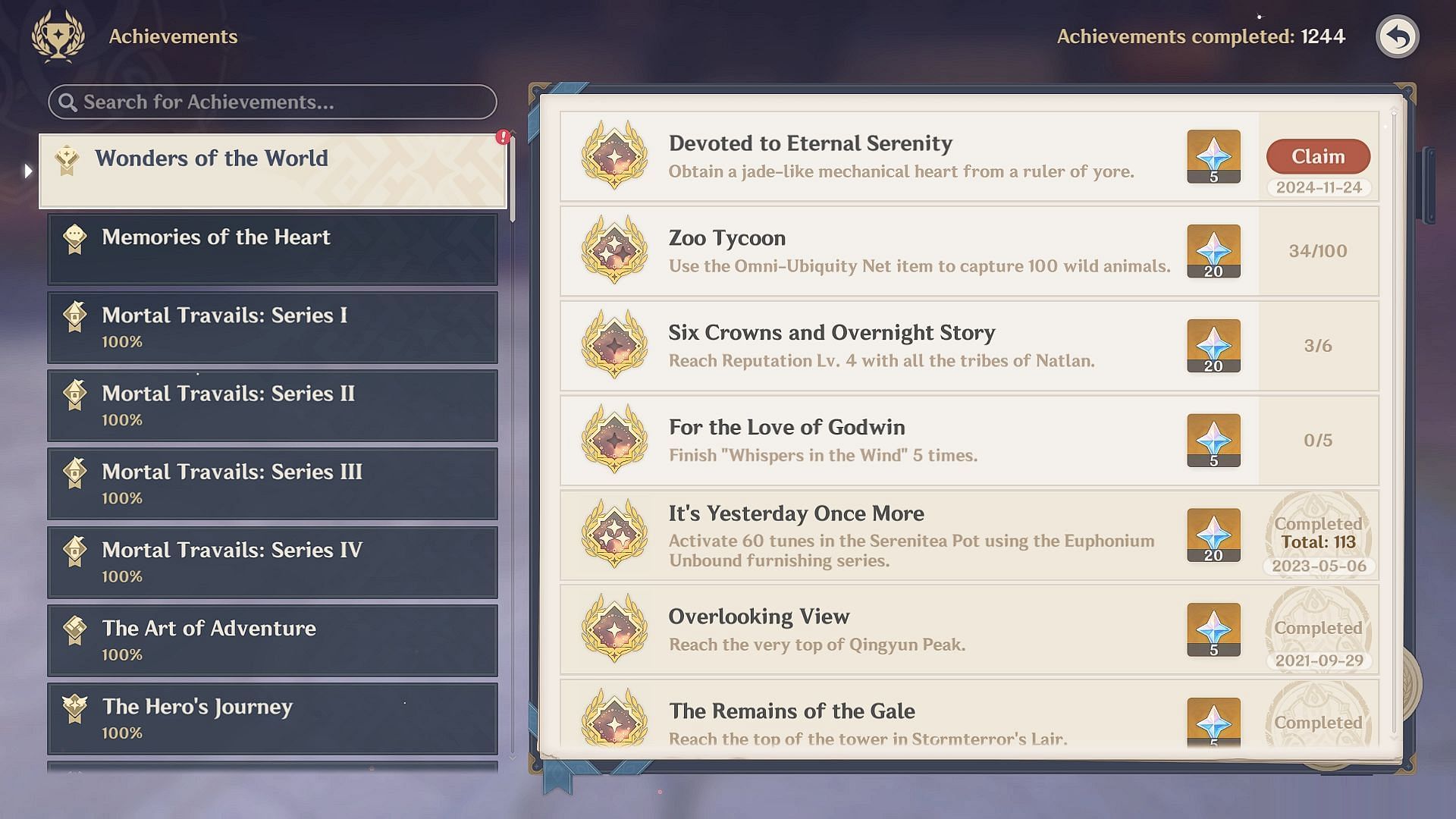 Devoted to Eternal Serenity achievement (Image via HoYoverse)