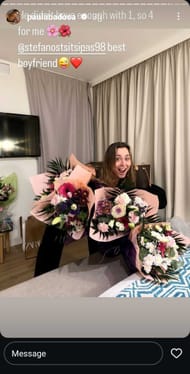 Badosa's Instagram Story featuring her posing with the flower bouquets gifted to her by boyfriend Stefanos Tsitsipas (Source: Instagram/Paula Badosa)