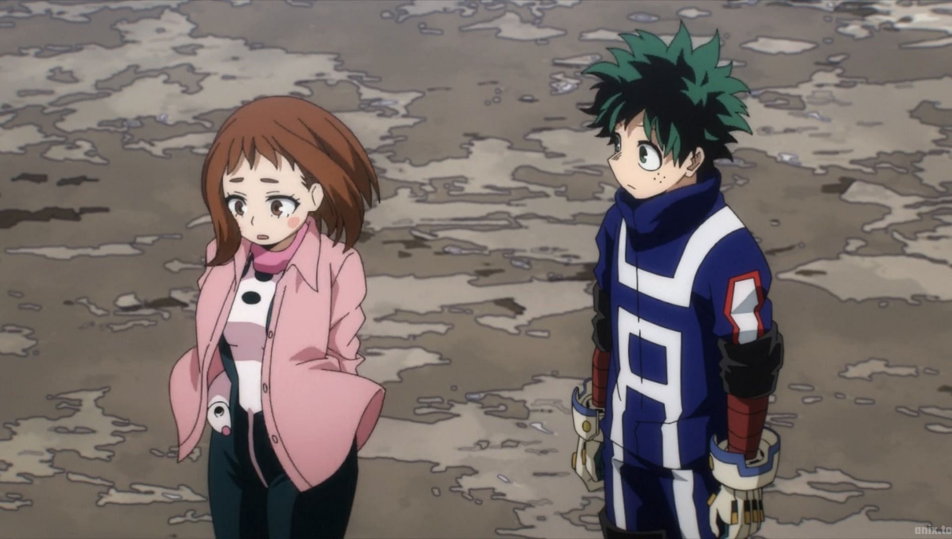 Ochaco Uraraka and Izuku Midoriya (Image via Studio Bones)