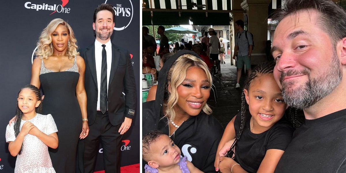 Serena Williams with her husband Alexis Ohanian and their daughters Olympia and Adira (R) (Source: Getty; @alexisohanian on Instagram)