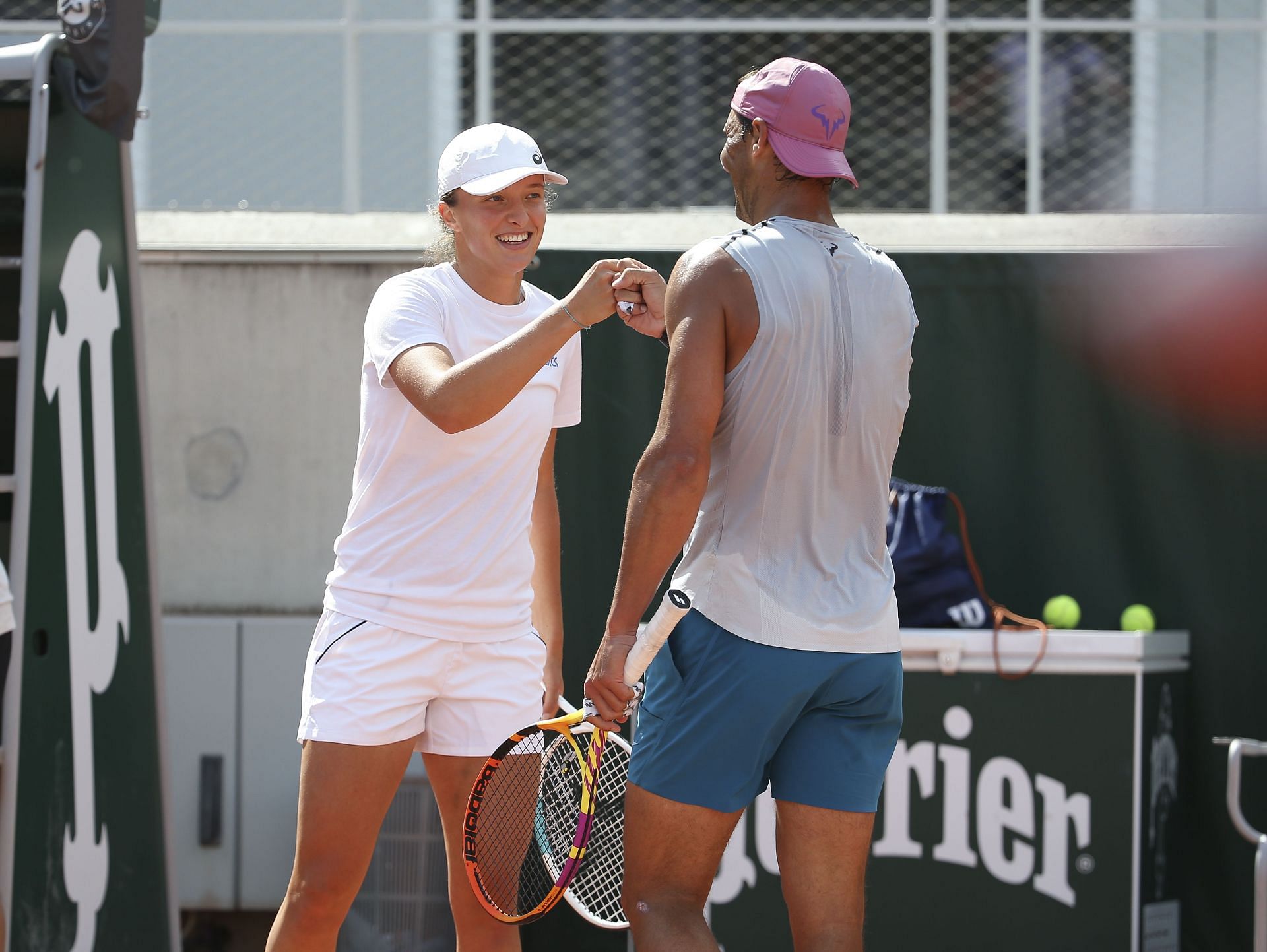 Iga Swiatek and Rafael Nadl practicing at the 2021 French Open [Image Source: Getty Images]