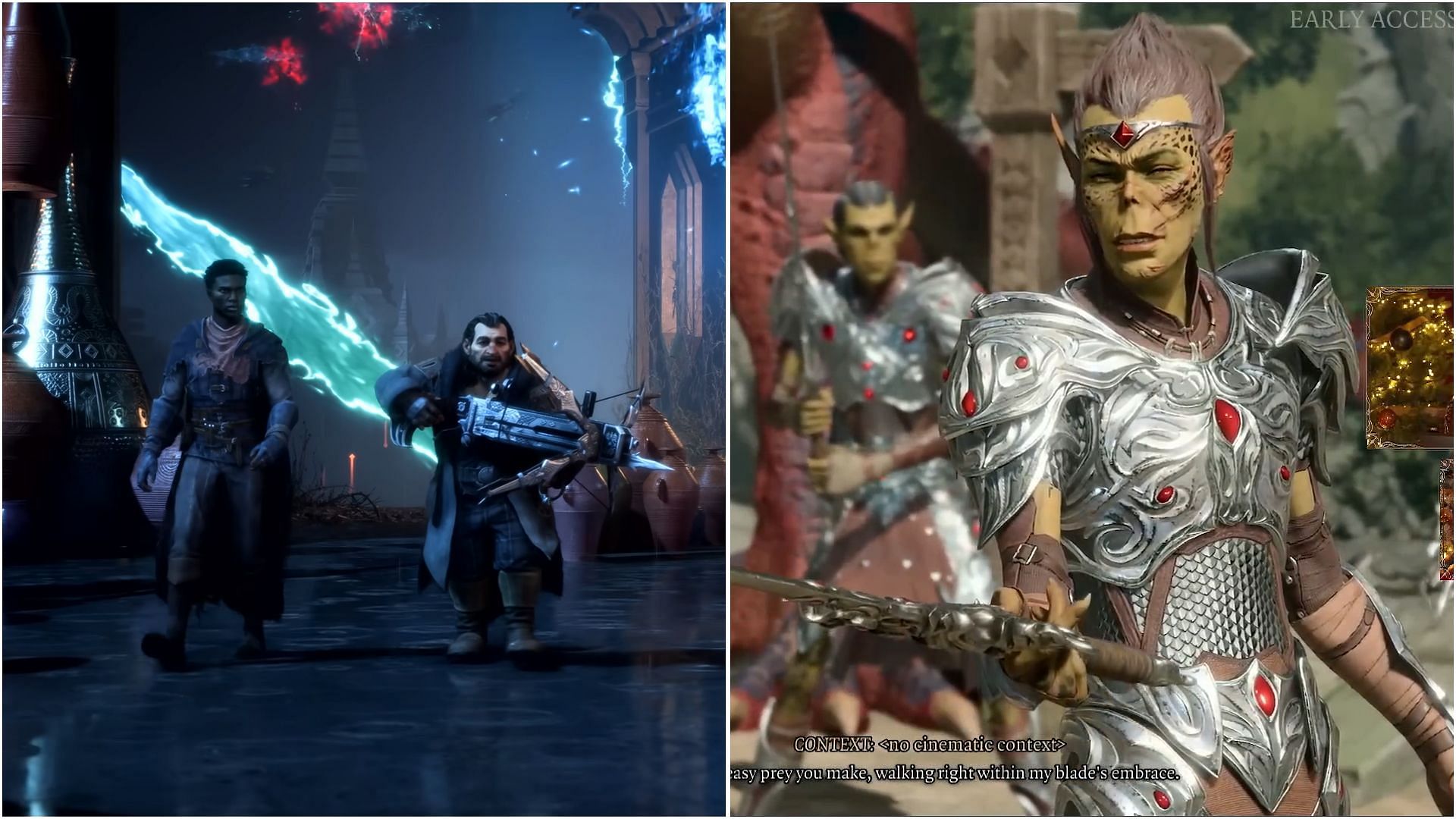 Both titles are built around recruiting and commanding companions. (Images via Electronic Arts || Larian Studios)