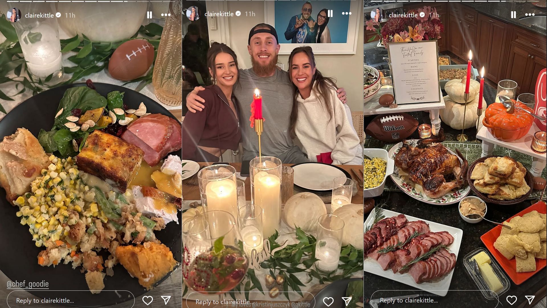 George Kittle's wife Claire shared photos of friends and food from Thanksgiving dinner [Image credit: @clairekittle IG]