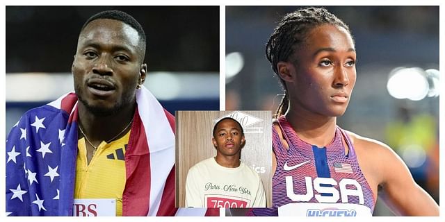 Grant Holloway, Talitha Diggs react to Quincy Wilson meeting Mike Holloway. PHOTO: All from Getty Images