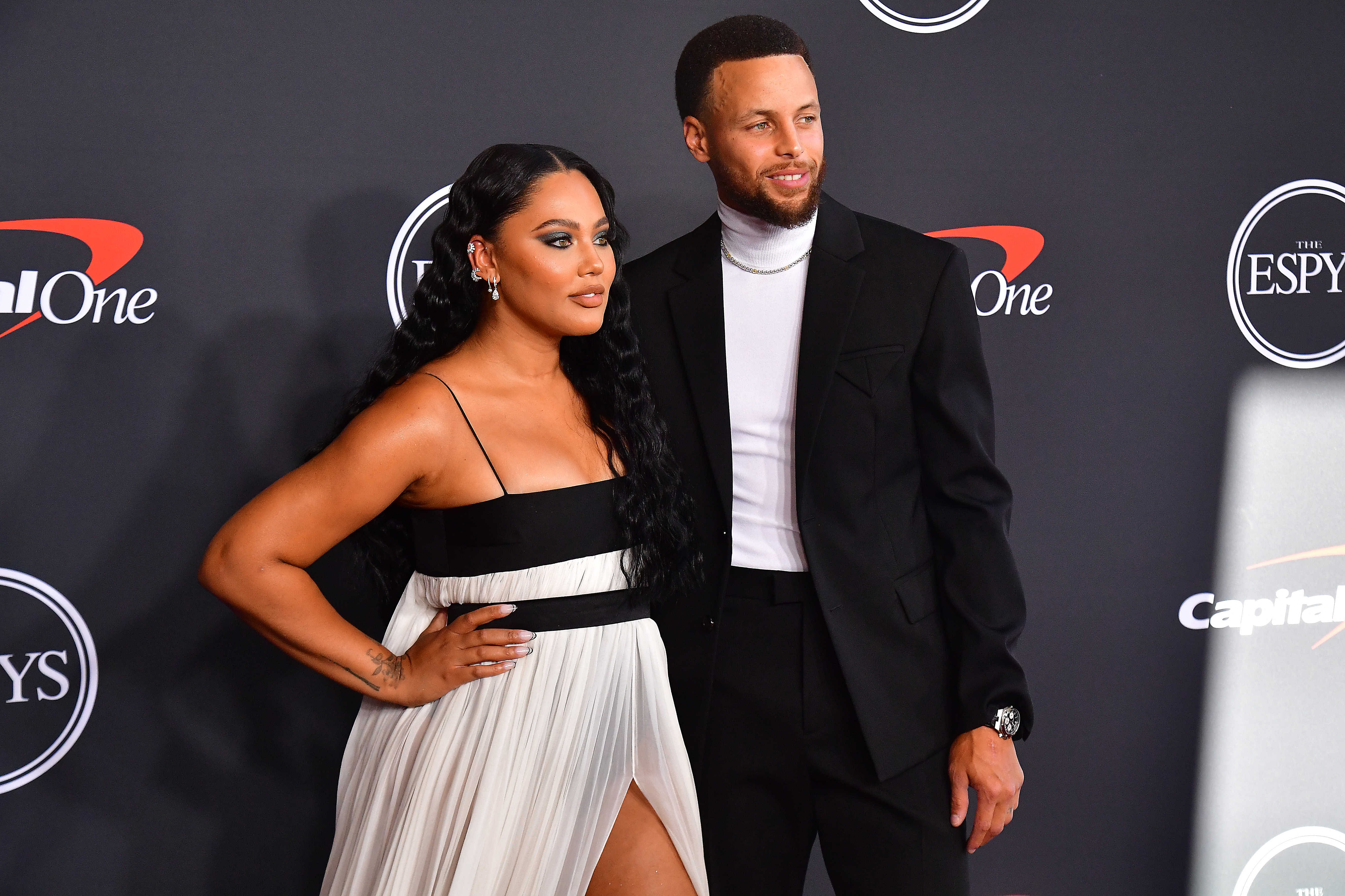 Golden State Warriors player Stephen Curry and his wife Ayesha Curry arrive at the Red Carpet for the 2022 ESPY at Dolby Theater. Photo Credit: Imagn