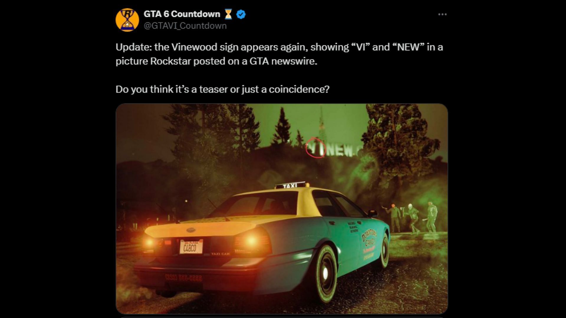 Here&#039;s a tweet regarding this possible teaser. (Image via X/@GTAVI_Countdown)