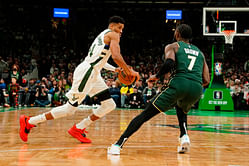 Watch: Giannis Antetokounmpo pranks Jaylen Brown with fake handshake trick during Bucks-Celtics game