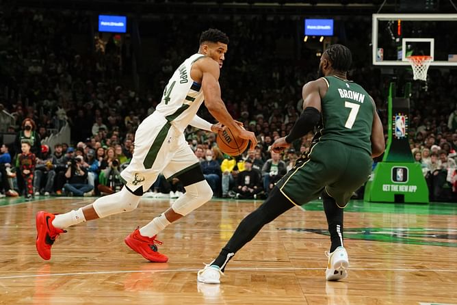 Watch: Giannis Antetokounmpo pranks Jaylen Brown with fake handshake trick during Bucks-Celtics game