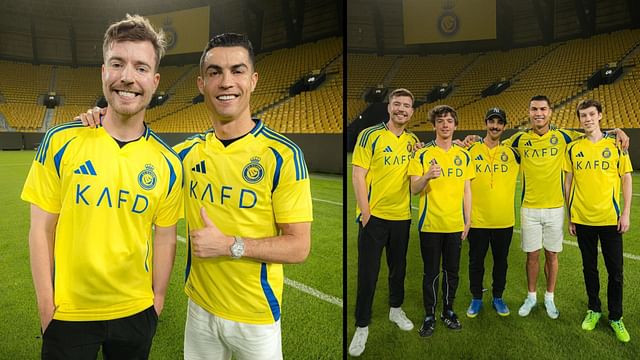 MrBeast wearing the Al-Nassr FC jersey with Cristiano Ronaldo (Image via MrBeast/Instagram)