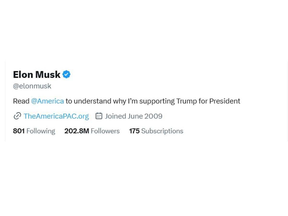 Musk&#039;s X bio (Image via X/ @elonmusk)