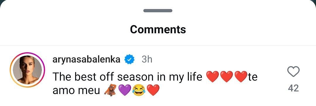 Aryna Sabalenka&#039;s comment on boyfriend Georgios Frangulis&#039; &quot;off season&quot; post on Instagram (Source: Instagram/Georgios Frangulis)