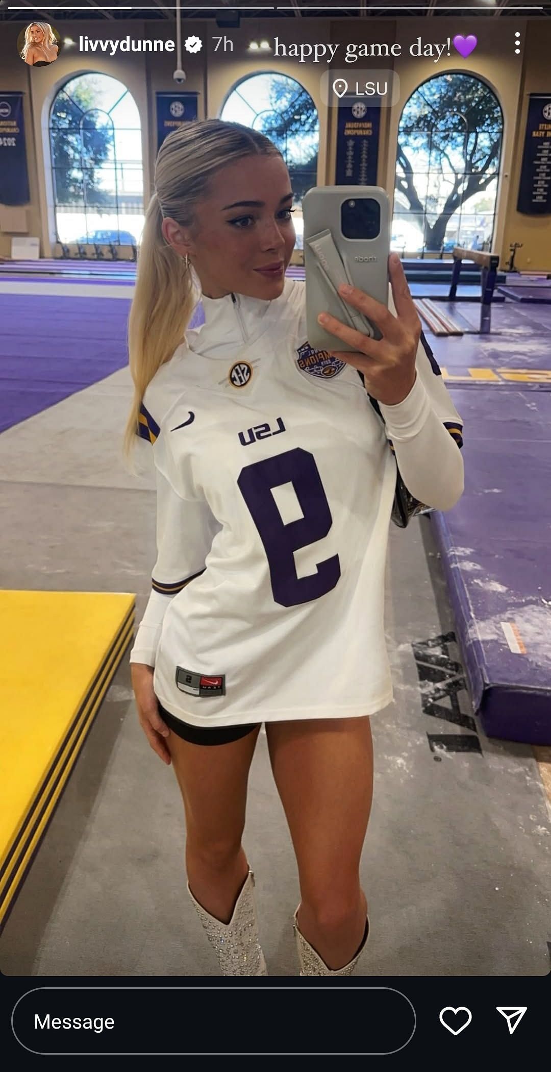 Olivia Dunne shows off her LSU jersey. Source - Instagram