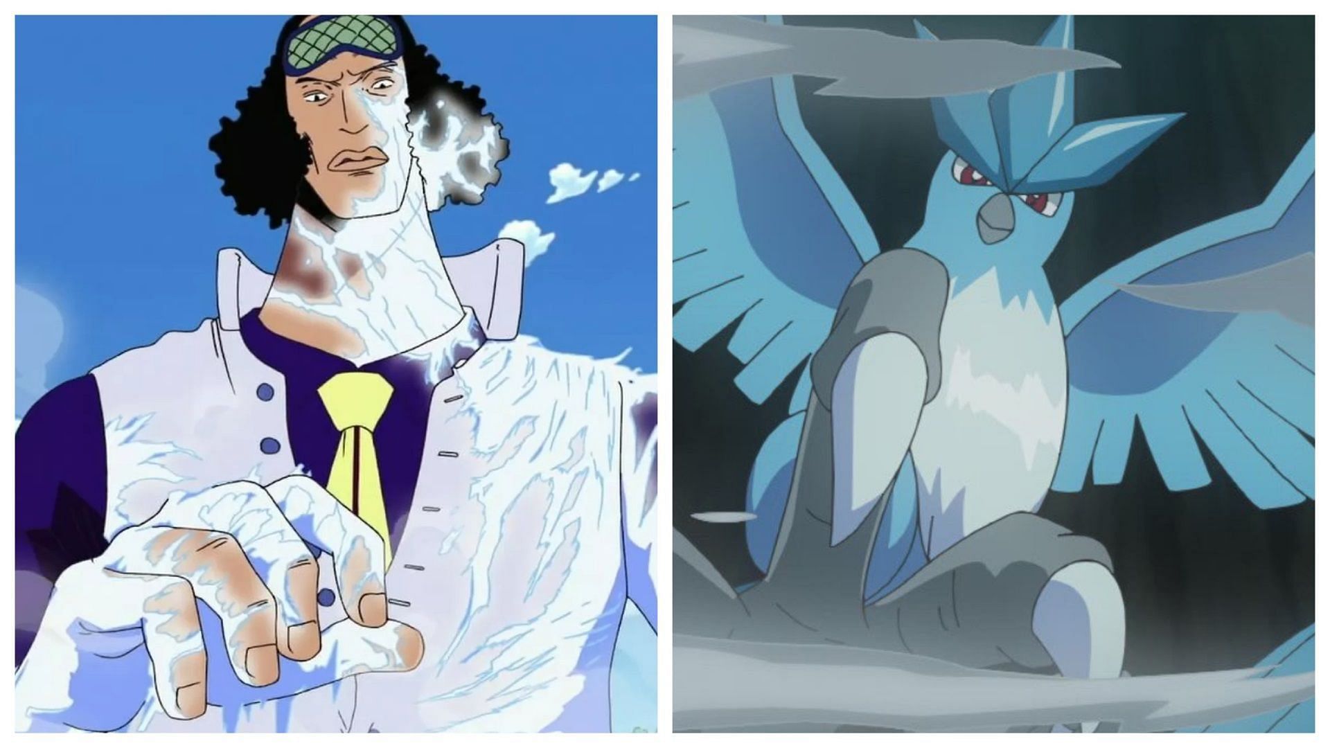 Aokiji in One Piece and Articuno in Pok&eacute;mon (Image via Toei Animation/The Pok&eacute;mon Company)