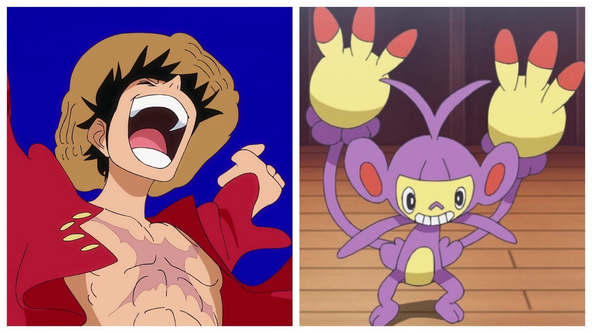 Luffy in One Piece and Ambipom in Pok&eacute;mon (Image via Toei Animation/The Pok&eacute;mon Company)