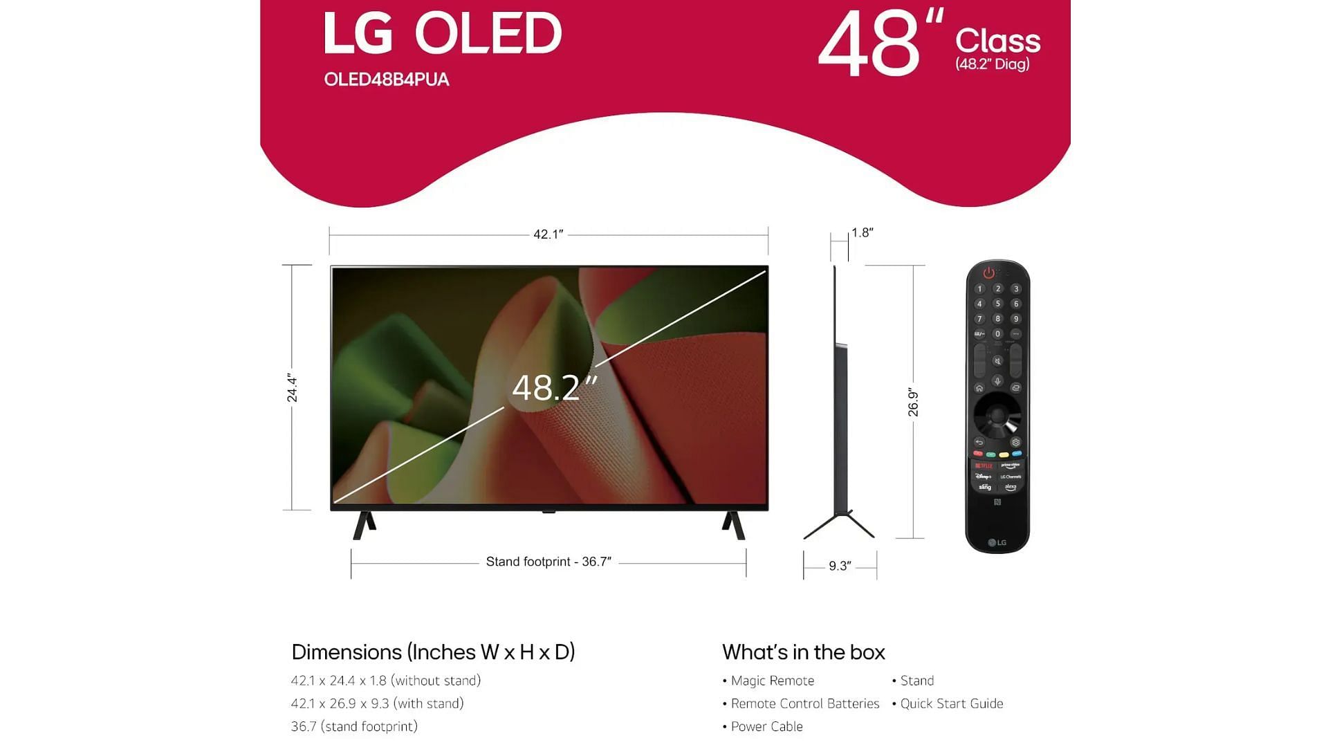 Dimensions of the LG TV (Image via LG)