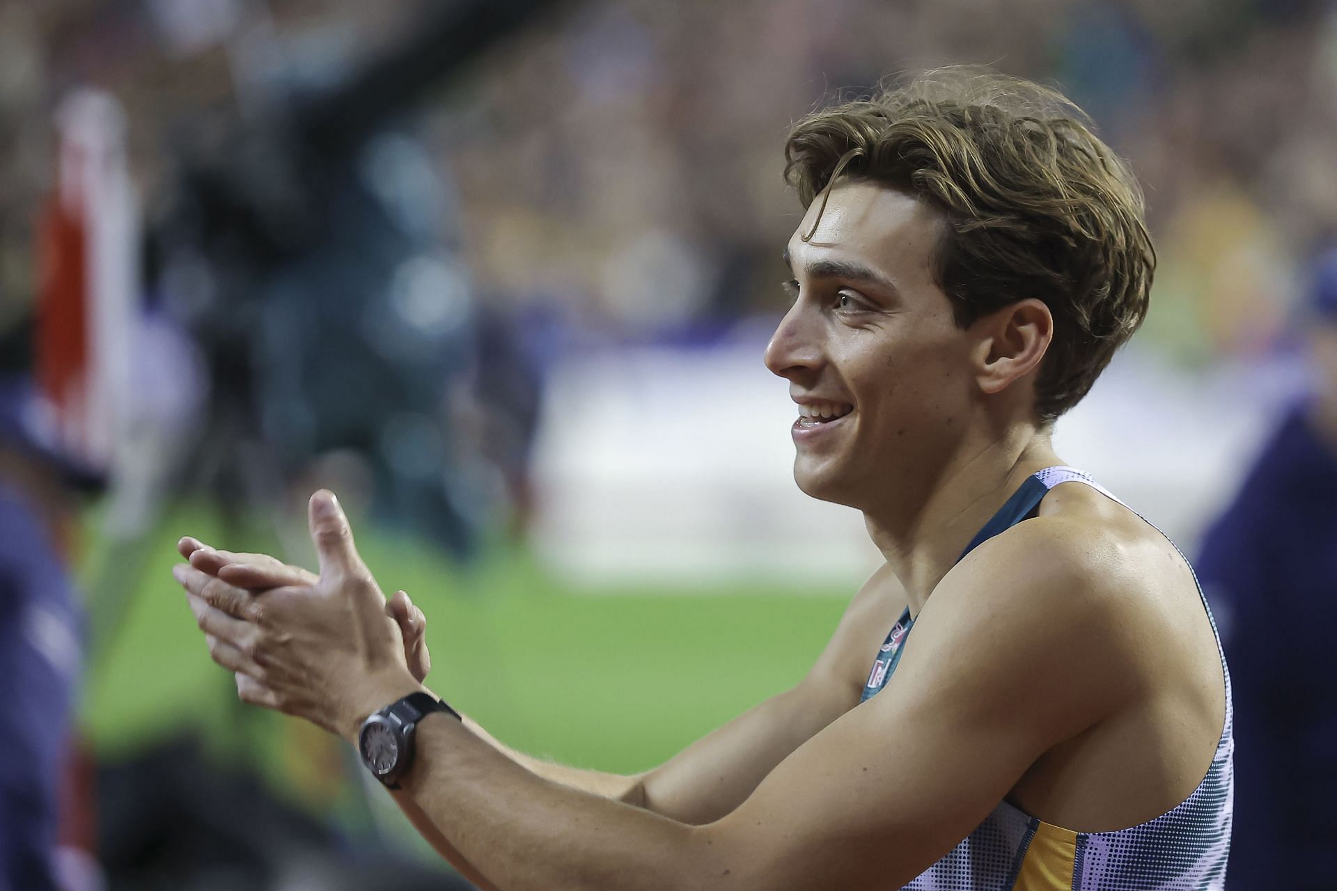 Mondo Dulpantis after winning at the Wanda Diamond League 2024 Final- (Source: Getty)