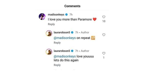 Madison Keys and Laura Robson's comments on Robson's Instagram post