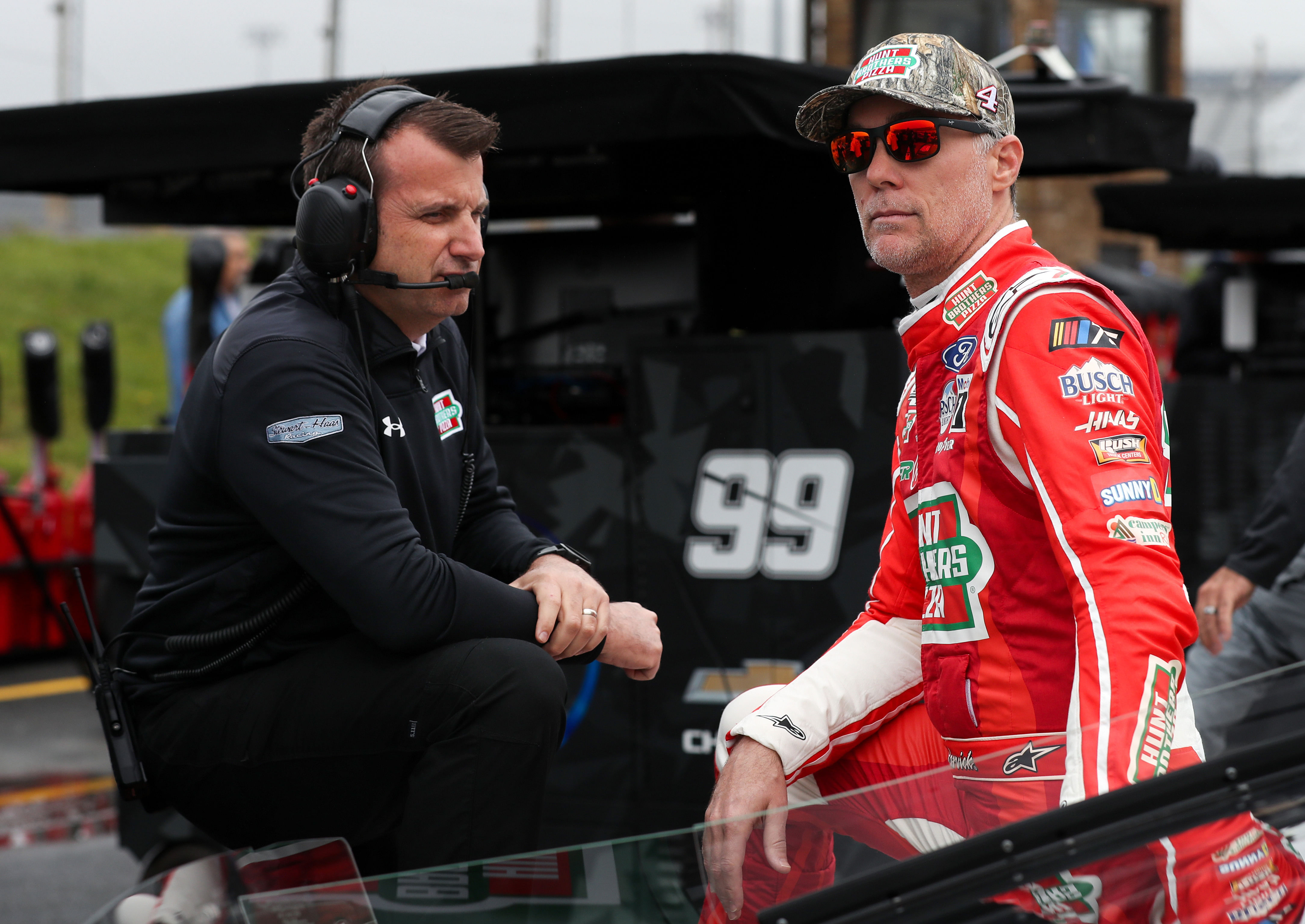 Kevin Harvick (right) with his crew chief Rodney Childers (left) on pit road during practice and qualifying for the Wurth 400 - Source: Imagn