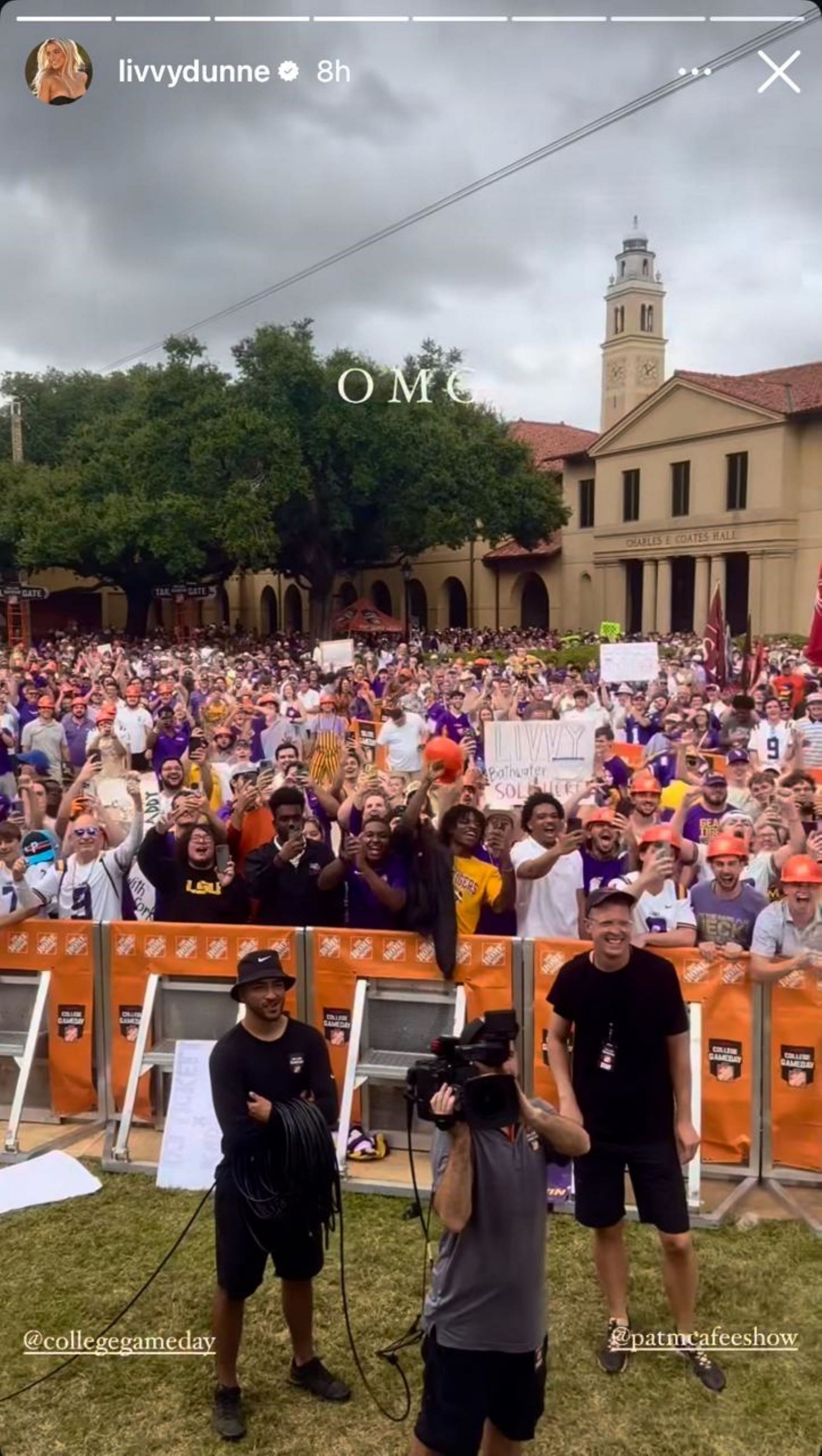 Dunne was shocked to see a huge number of fans on College GameDay; Instagram - @livvydunne