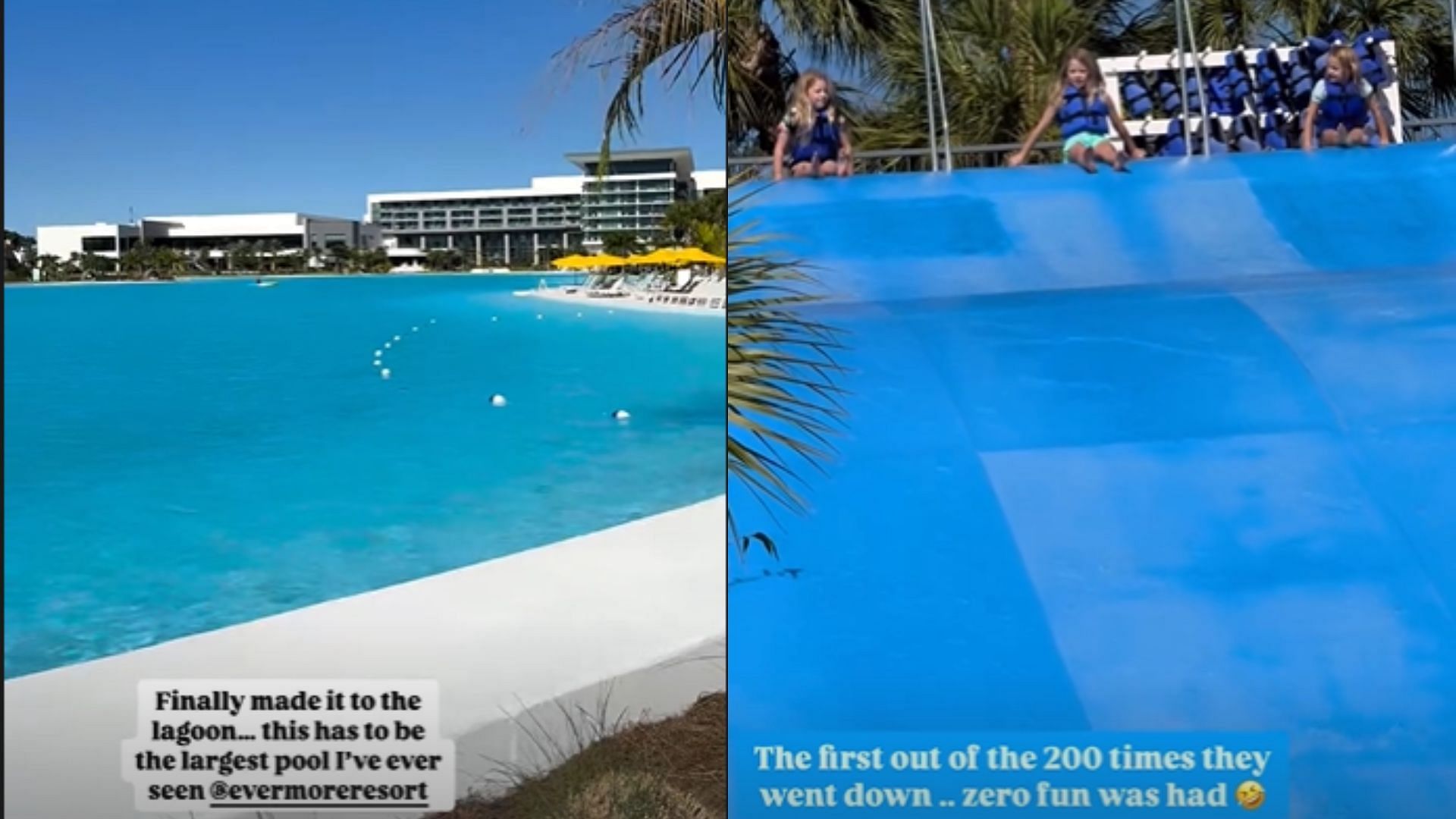 Stafford's children enjoy the waterslide at the lagoon. (Photos via IG Story)