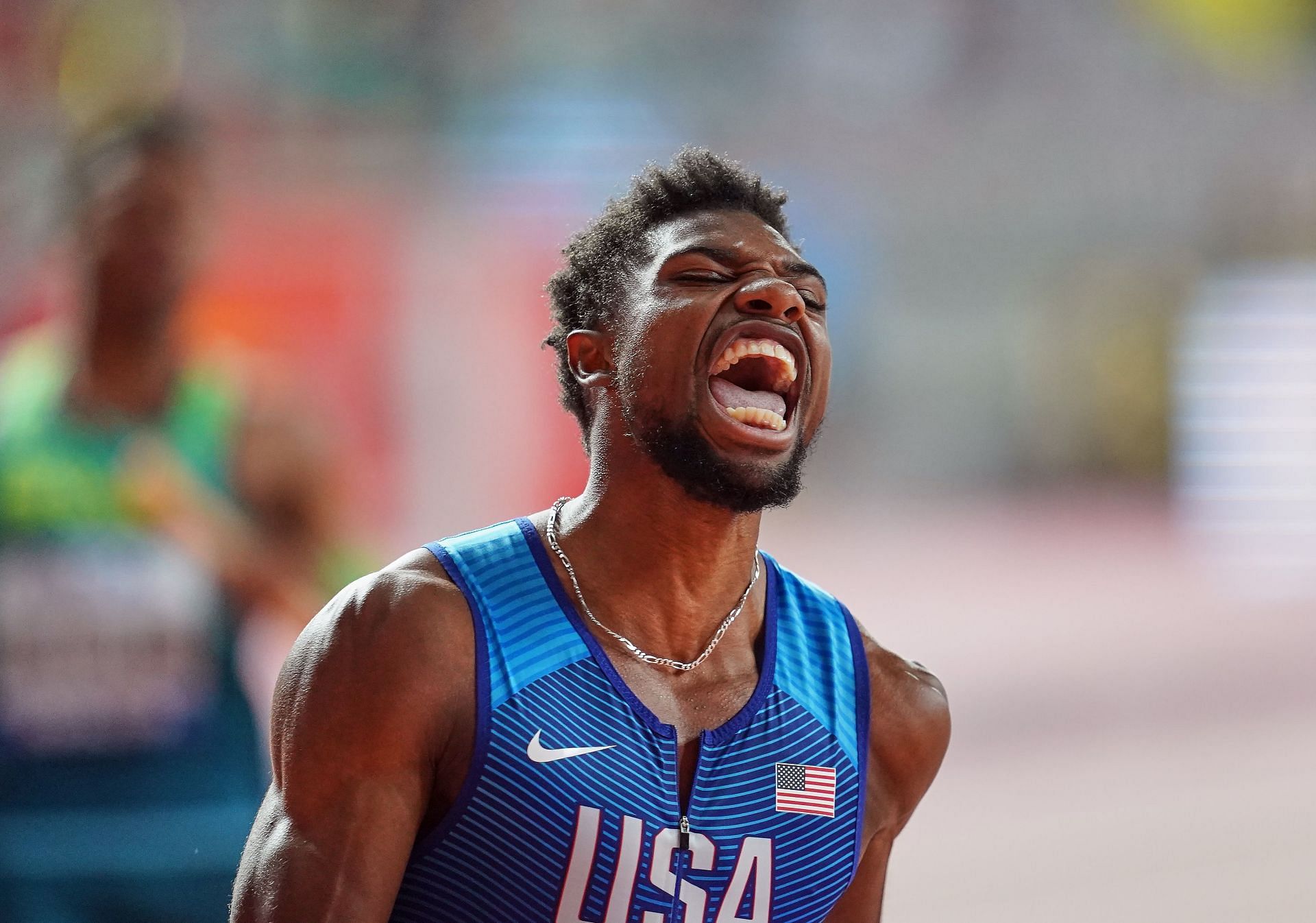 Lyles after winning the 4x100m relay at the 17th IAAF World Athletics Championships (Image via Getty Images)