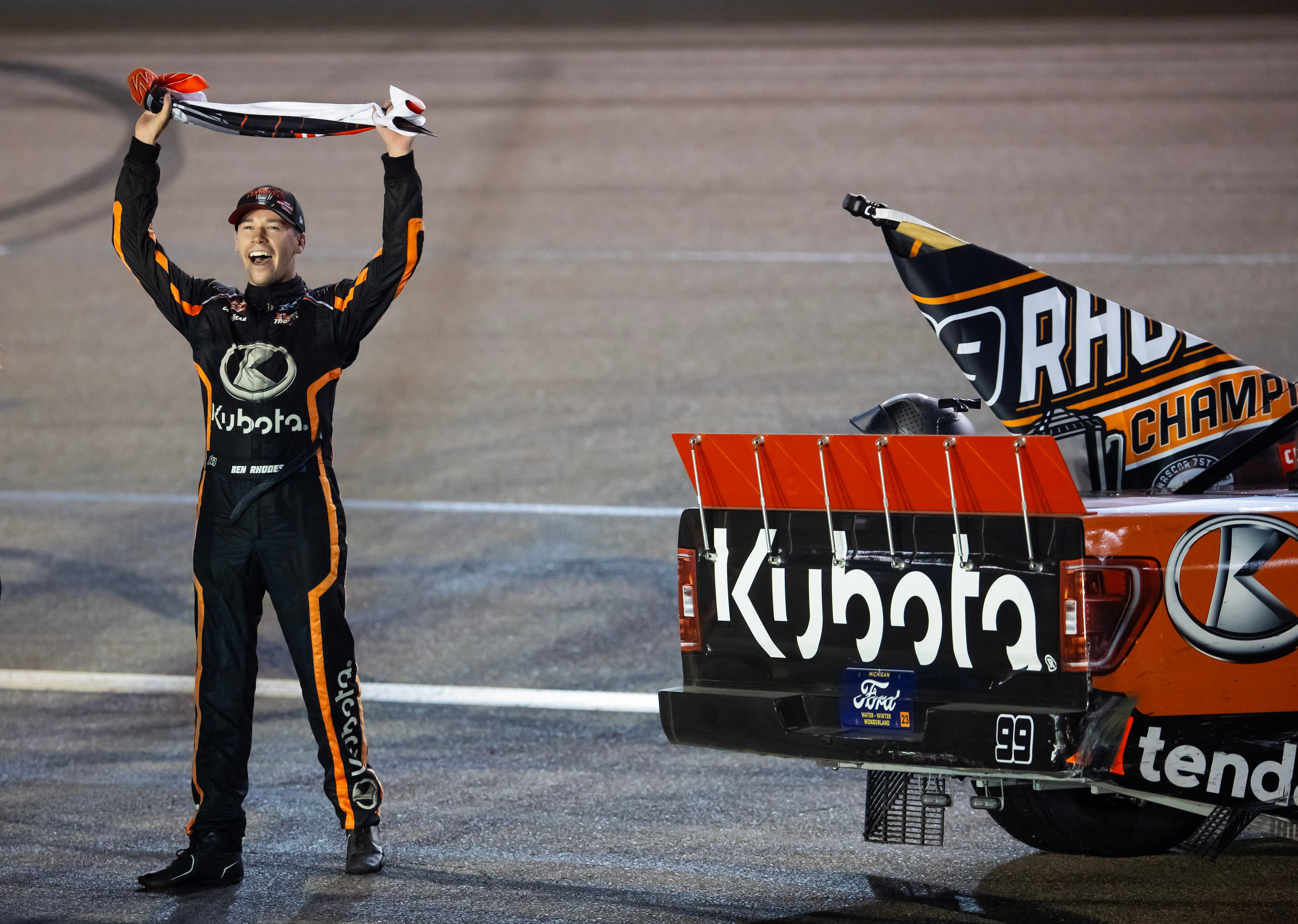 Ben Rhodes got out his truck after winning the 2023 Truck Series championship - Source: Imagn