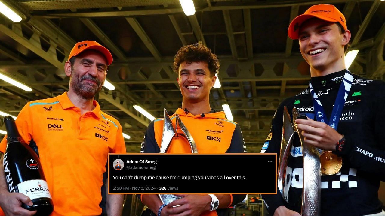 In Picture: Andrea Stella, Lando Norris, and Oscar Piastri of McLaren F1 Team (from Left). Credit: Getty Images. Fan Reaction by: x.com/adamofsmeg