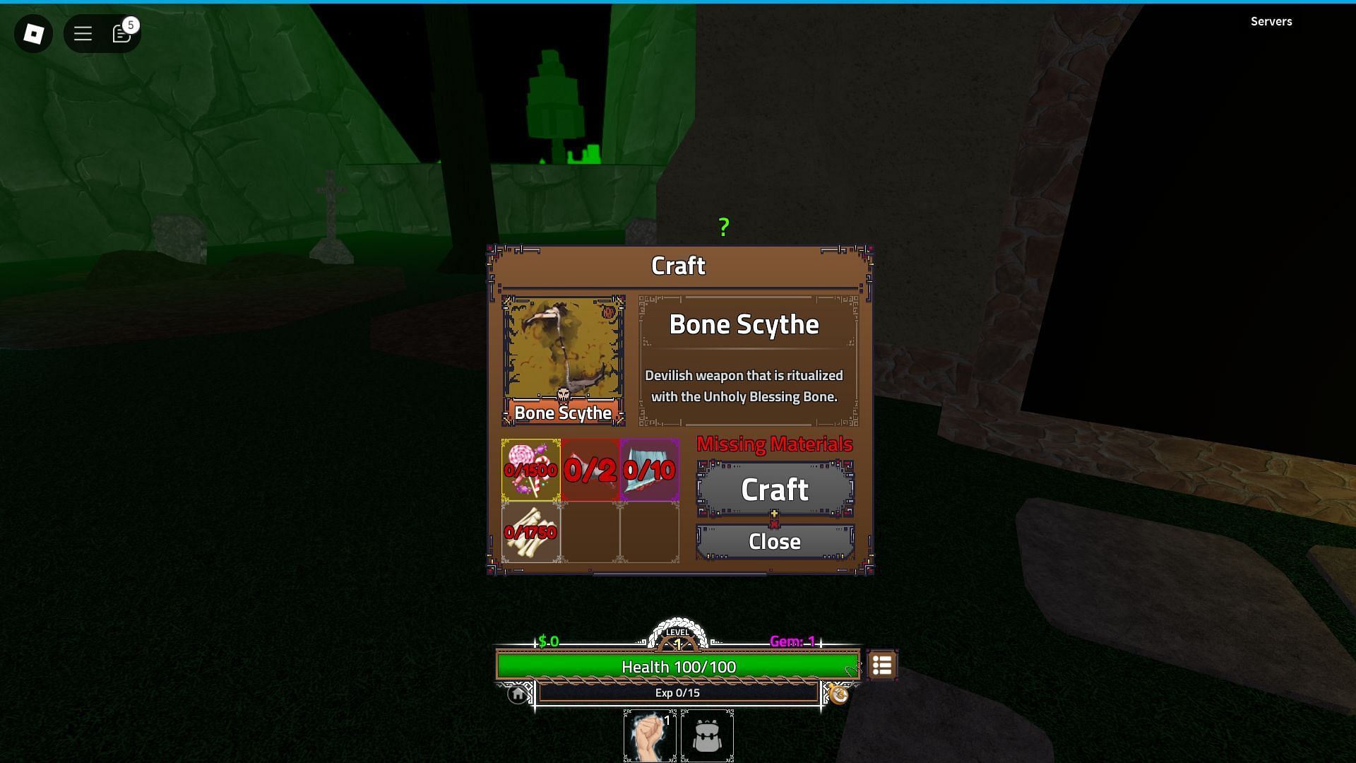 Craft Bone Scythe at Hexley Hallow (Image via Roblox)