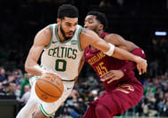 Boston Celtics superstar forward Jayson Tatum and Cleveland Cavaliers star shooting guard Donovan Mitchell (Image Credit: David Butler II-Imagn Images)