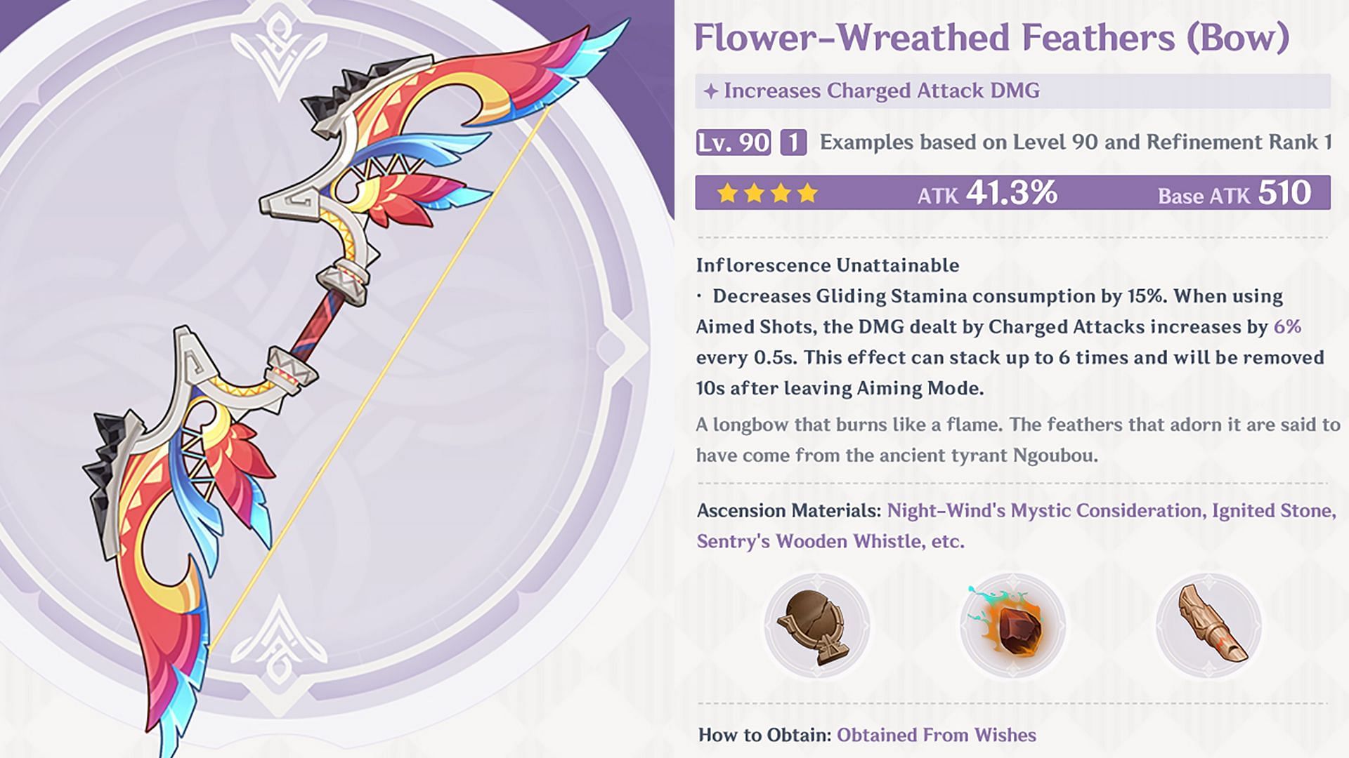 Flower-Wreathed Feathers stats and effects (Image via HoYoverse)