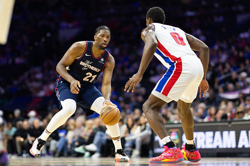 Joel Embiid in action for Philadelphia 76ers against Detroit Pistons. (Credits: IMAGN)