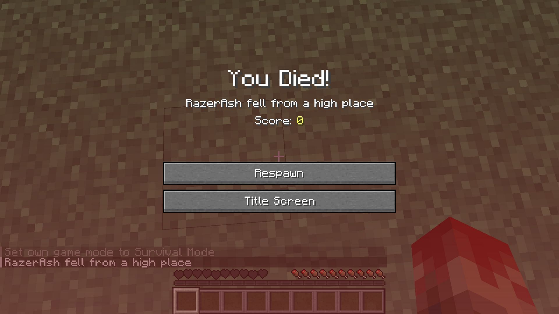 Players will die from fall damage even if they exit and re-enter their world (Image via Mojang Studios)