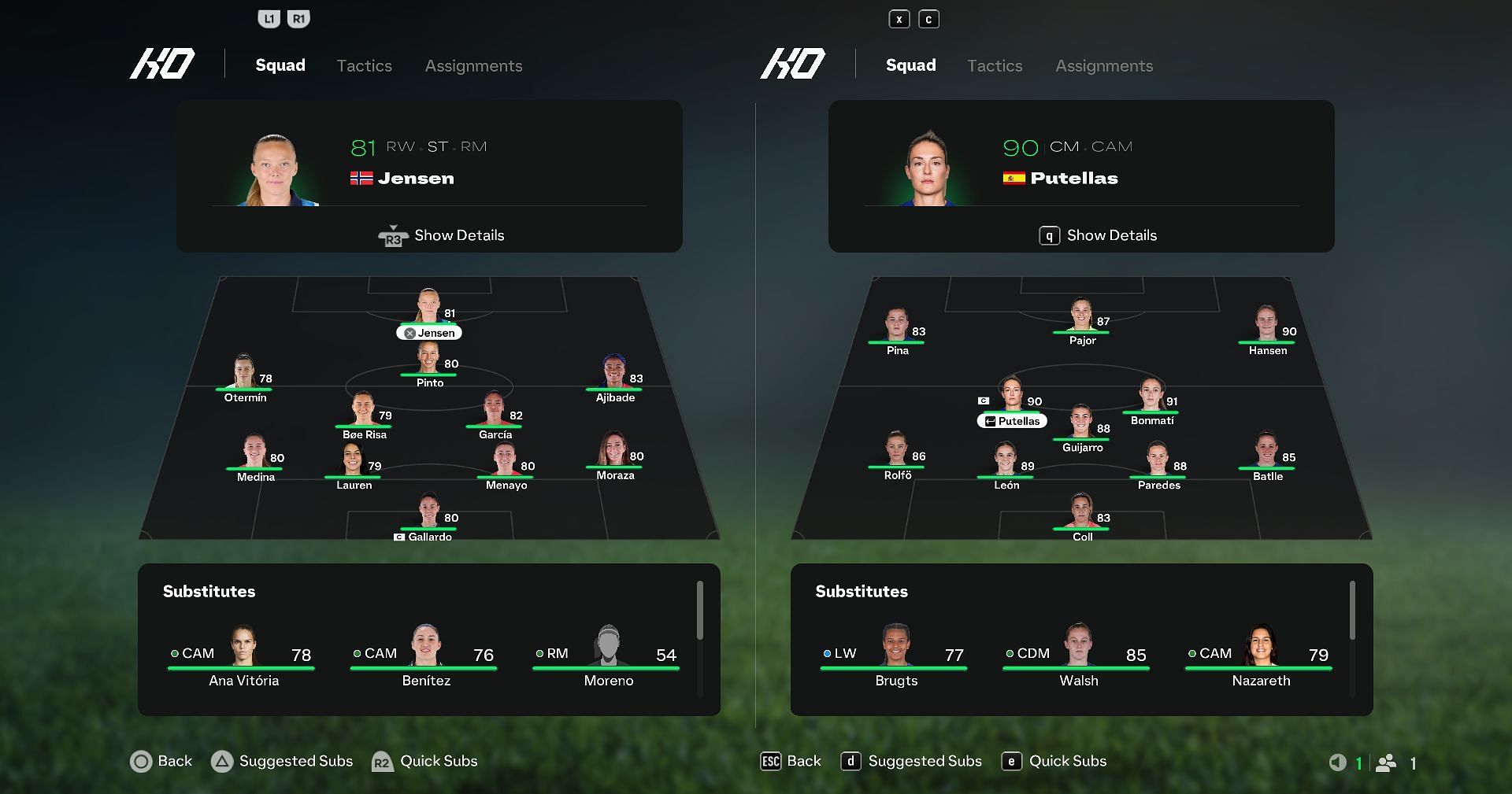 Atletico Madrid vs Barcelona: Starting XI comparison (Image via EA Sports)