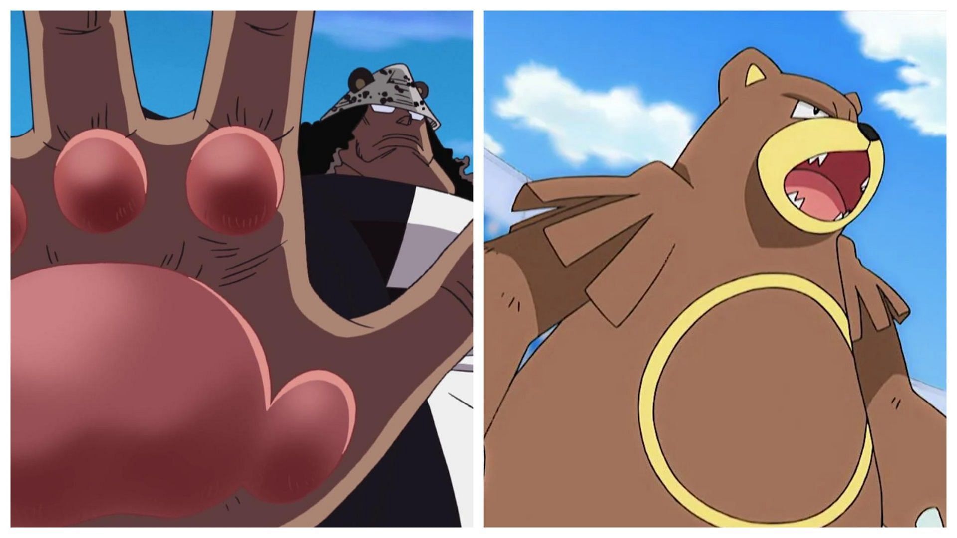 Kuma in One Piece and Ursaring in Pok&eacute;mon (Image via Toei Animation/The Pok&eacute;mon Company)