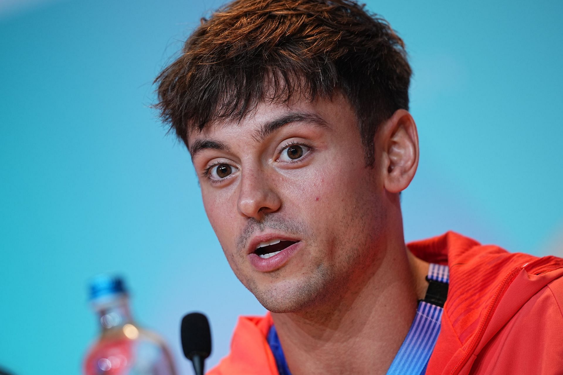 Daley during a pre-match conference during the 2024 Summer Olympics in Paris (Image via: Getty)