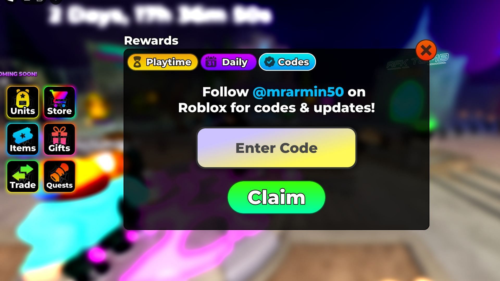 Redeem codes in Horror Tower Defense (Image via Roblox)