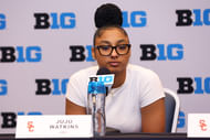 USC's JuJu Watkins takes a question during the 2024 Big Ten Womenís Basketball media day. Photo: Imagn