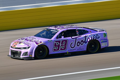 Daniel Suarez (99) during the South Point 400 at Las Vegas Motor Speedway. Mandatory Credit: Gary A. Vasquez-Imagn Images