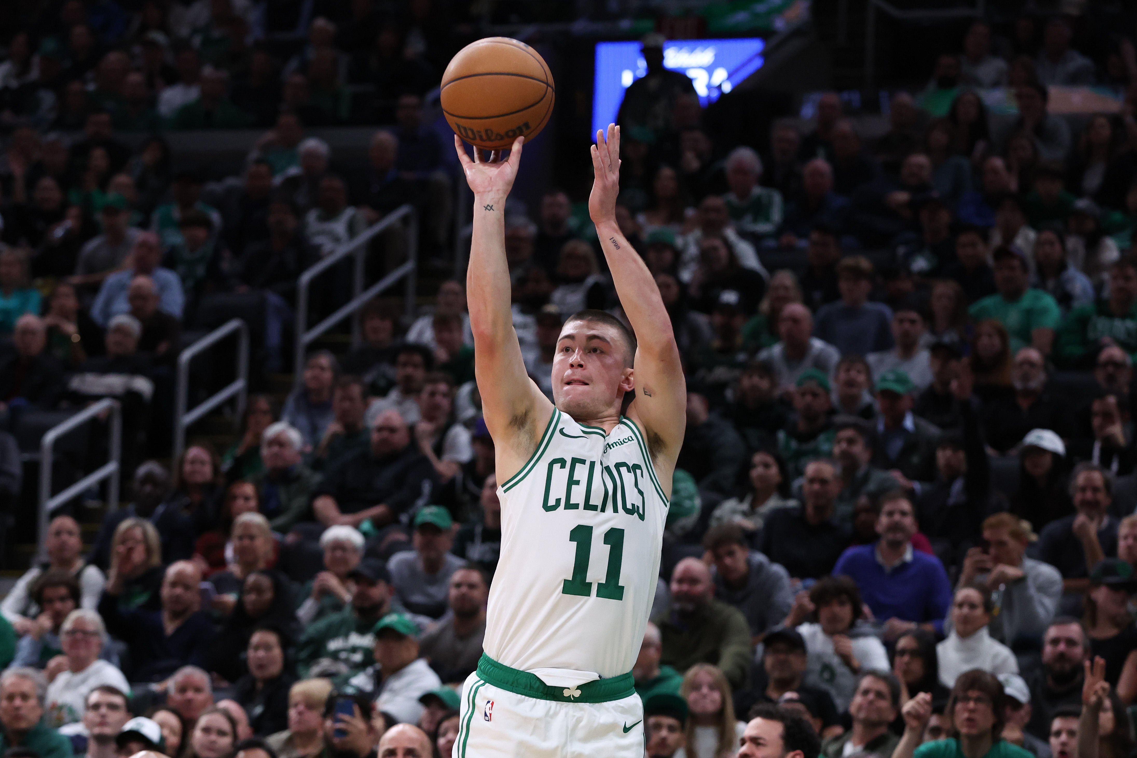 Boston Celtics point guard Payton Pritchard (Image Credit: Paul Rutherford-Imagn Images)