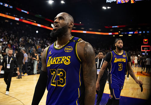 LA Lakers superstars LeBron James and Anthony Davis (Image Credit: Mark J. Rebilas-Imagn Images)